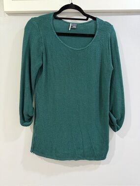 Sparkle & Fade Teal Scoop-Neck Textured Knit Top
